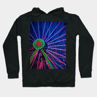 Colorful Ferris Wheel in Pink and Green in Blue Hour nigh sky Hoodie